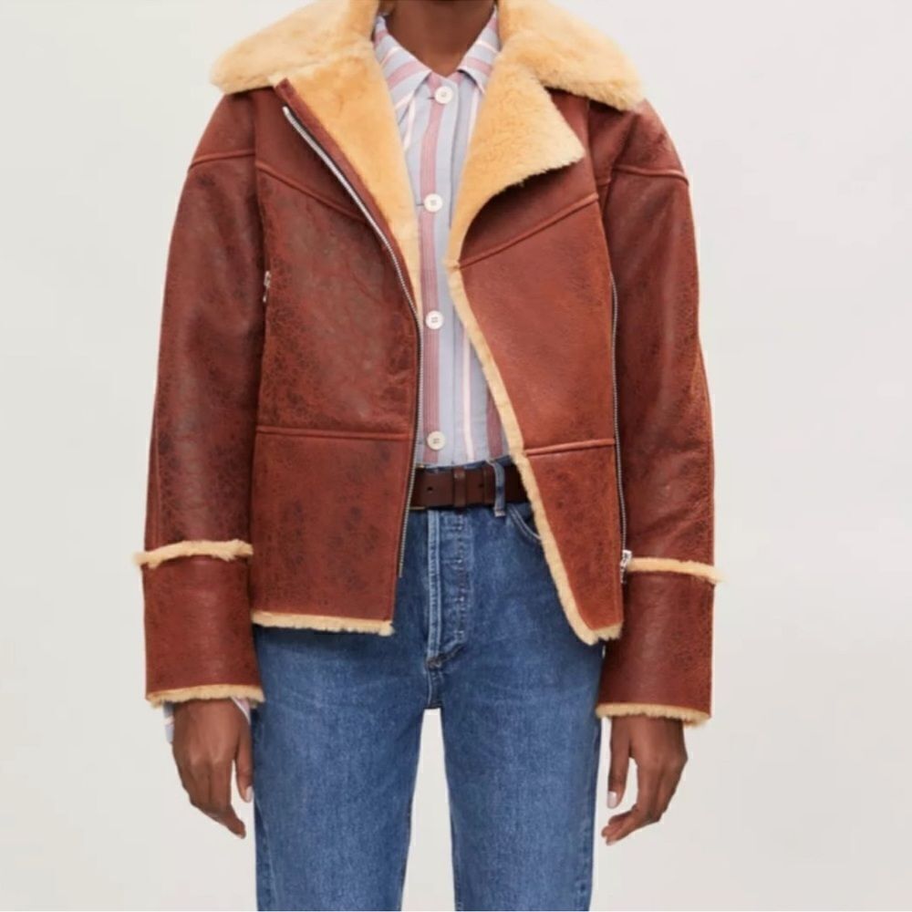 Sandro Zinal Shearling Biker Jacket - Picture 4 of 14